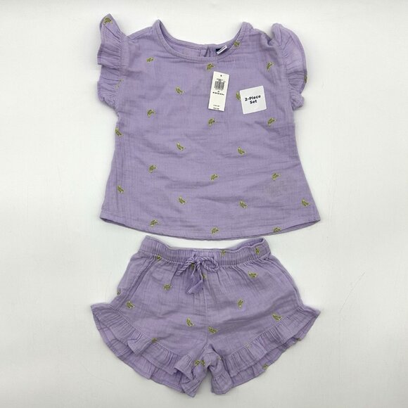 Old Navy Baby's Size 3T Purple Banana Short-Sleeve Ruffled Top & Shorts Set NWT - Picture 2 of 6
